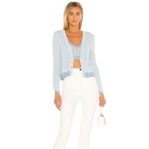 For Love and Lemons - Rhea Pointelle Cardigan, Small, Light Blue